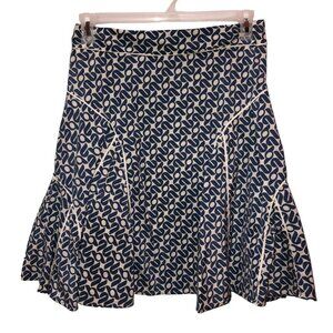 Fossil Womens Size 8 Blue White Patterned Silk Blend A Line Casual Swing Skirt